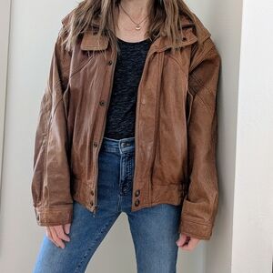 Vintage Authentic Leather Collared Aviator Flight Bomber Jacket In Honey Brown